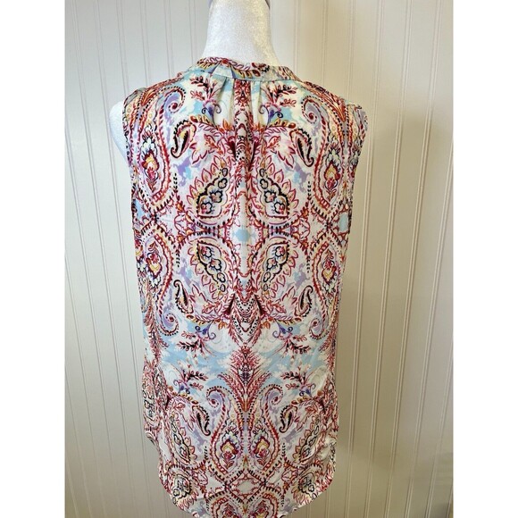 Rose & Olive Sleeveless Peasant Style Blouse, Tie Neck, Gorgeous Colors, Sz Med - Picture 7 of 11